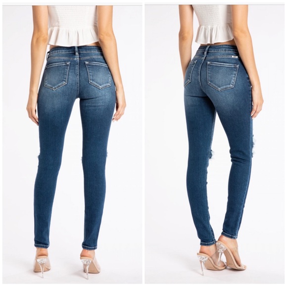 Busted Knee Distressed Skinny Jeans Dark Wash - Picture 3 of 4